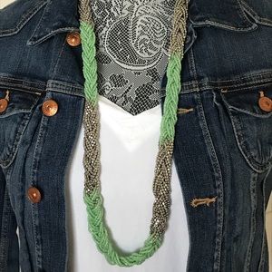 LOFT Mint and Silver Braided Beaded Necklace